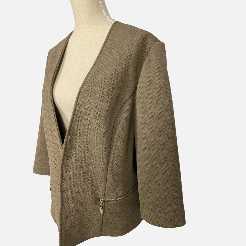 Chico’s Jacket Open Blazer Size 3 XL Chevron Taupe Neutral Classic Spring‎